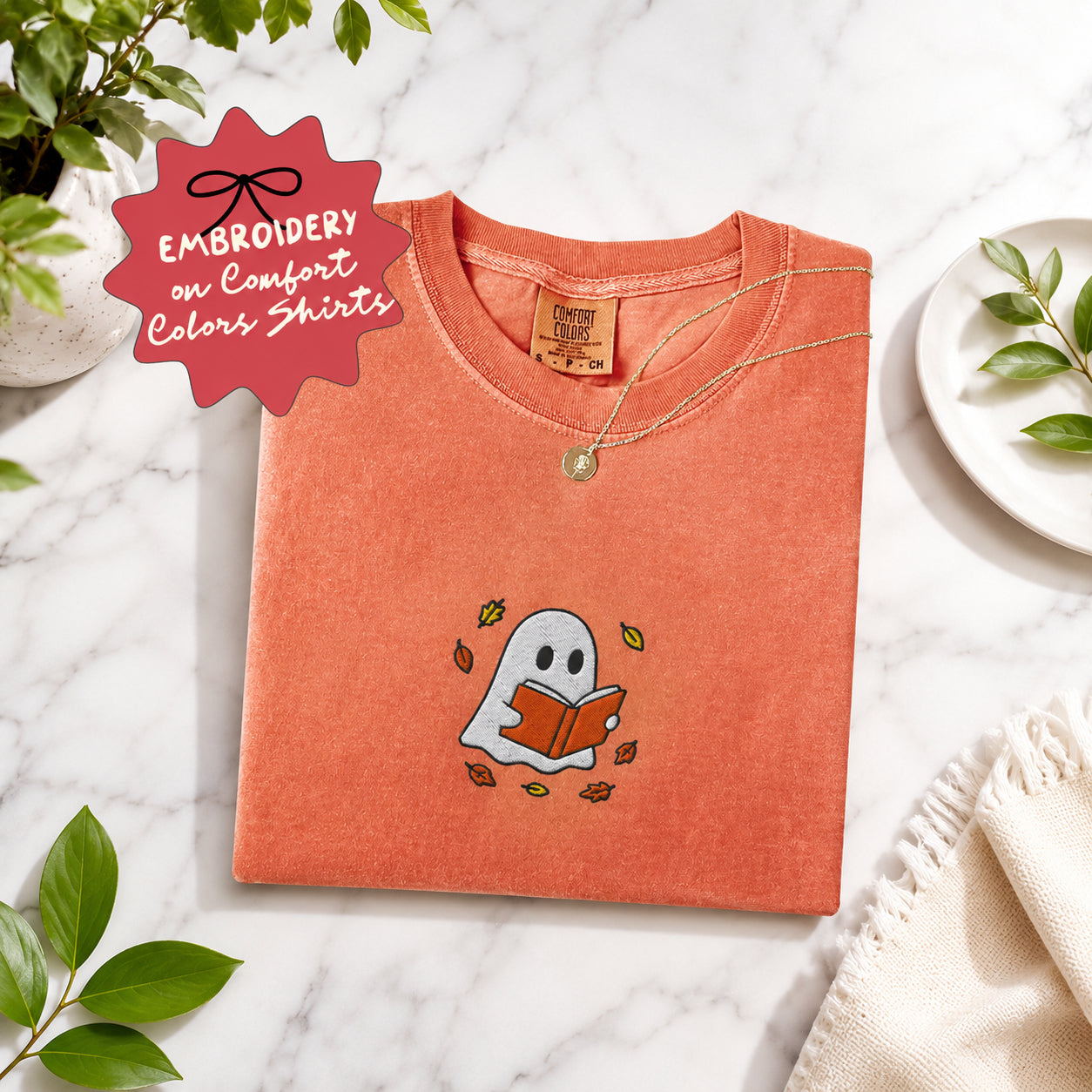 Embroidered Ghost Shirt, Halloween Shirt, Halloween Ghost Shirt, Fall Lover Gift, Embroidered Fall Shirt HLEM14