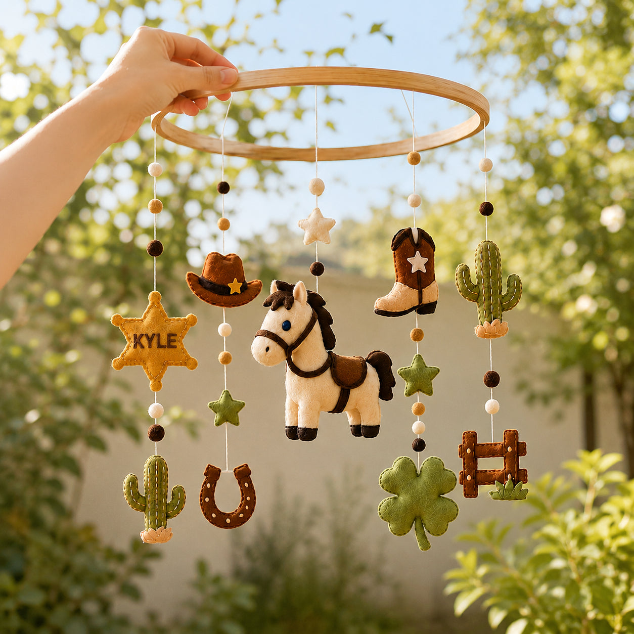 Personalized Cowboy Felt Baby Mobile, Custom Name Horse Nursery Crib Mobile, Western Baby Room Decor BBMB14