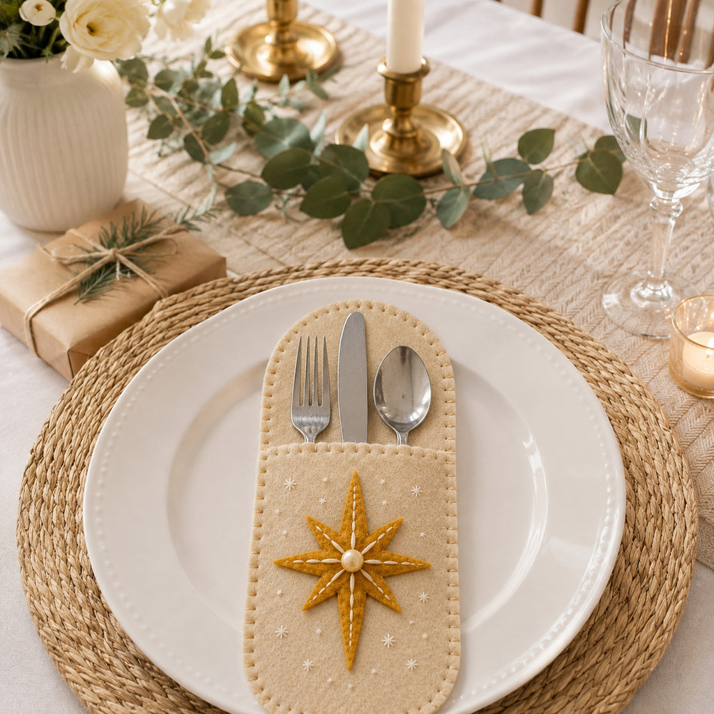 Christmas Star Felt Silverware Holder, Bethlehem Star Cutlery Pocket, Christian Holiday Table Decor, Nativity Place Setting FELTCH14