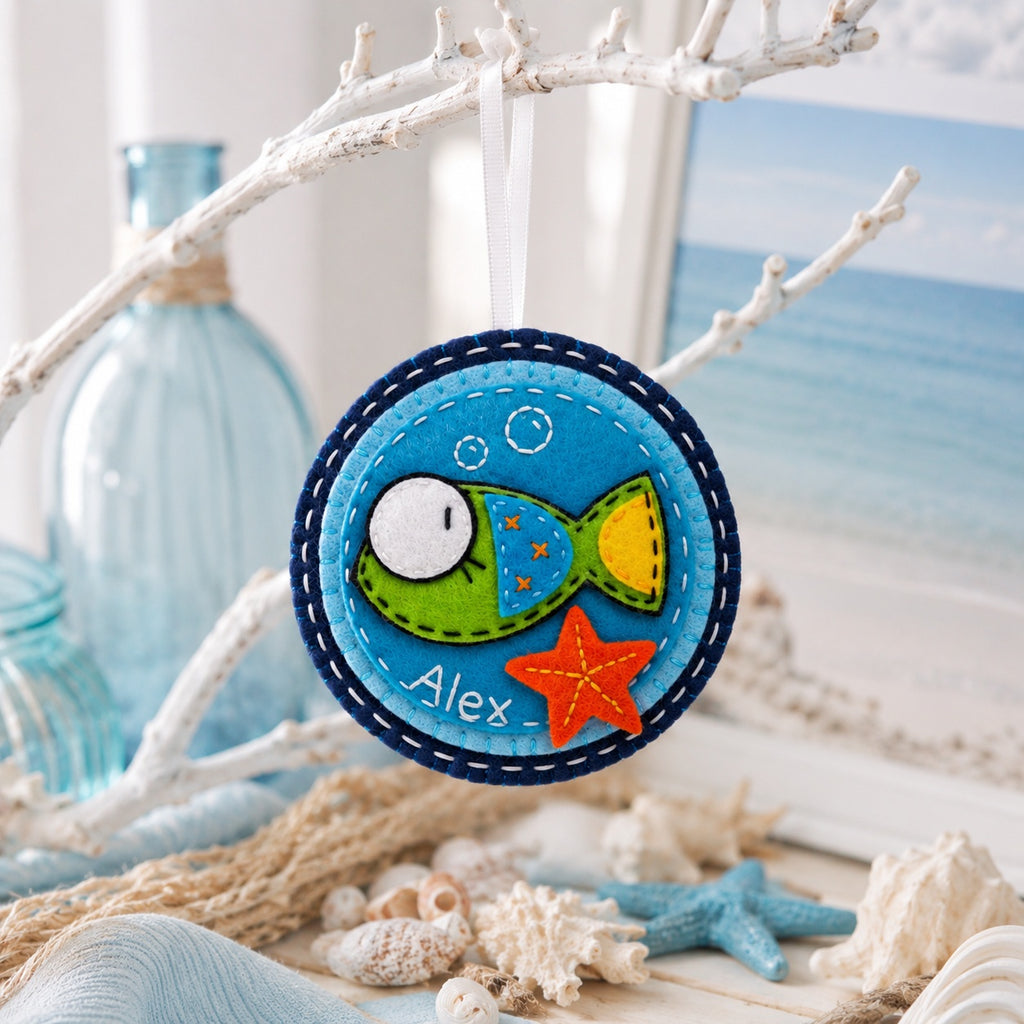 Personalized Fish Felt Ornament, Handmade Custom Ocean Ornament, Sea Life Kids Keepsake, Baby Nursery Gift HFOR02