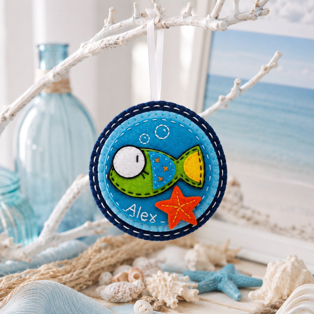 Personalized Fish Felt Ornament, Handmade Custom Ocean Ornament, Sea Life Kids Keepsake, Baby Nursery Gift HFOR02