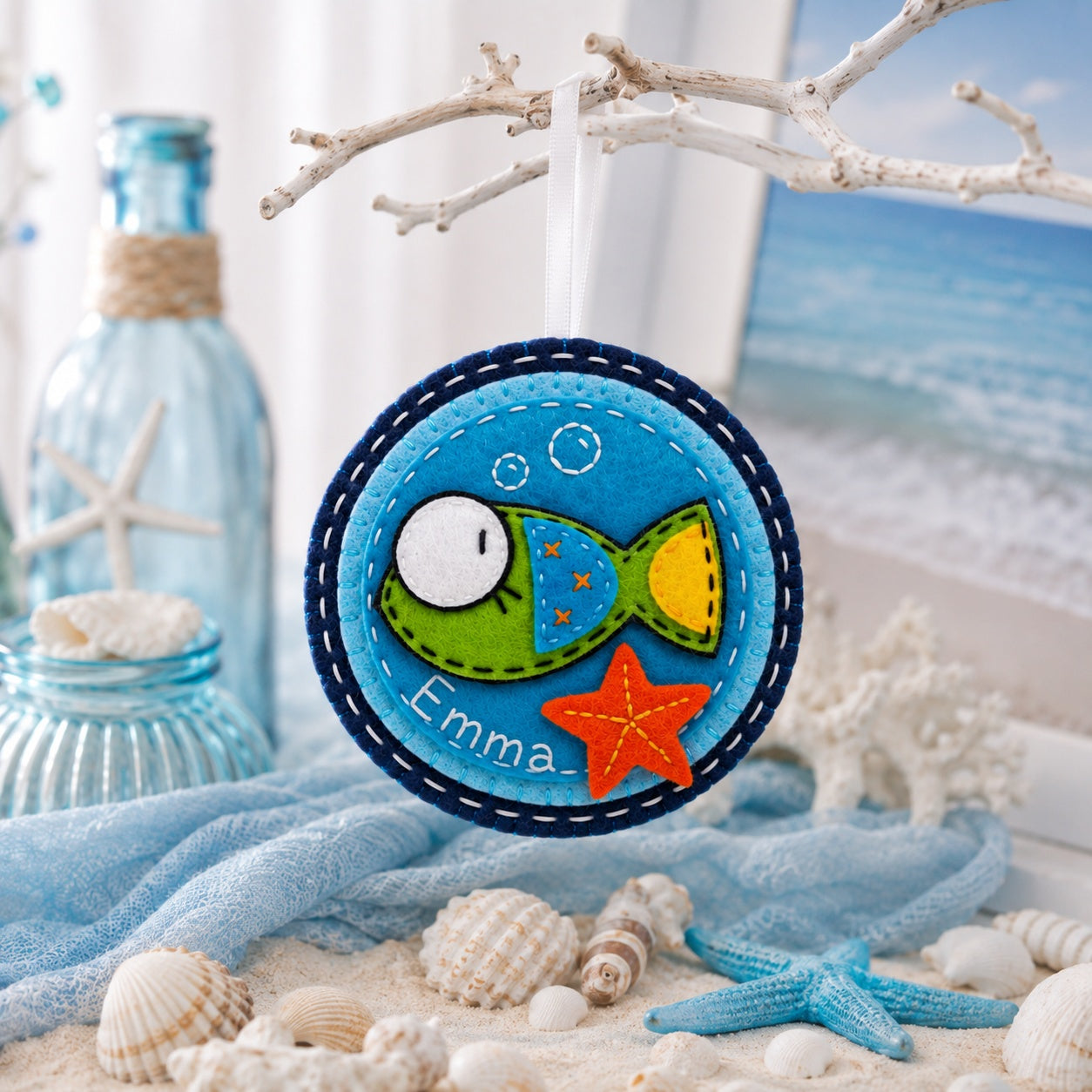 Personalized Fish Felt Ornament, Handmade Custom Ocean Ornament, Sea Life Kids Keepsake, Baby Nursery Gift HFOR02