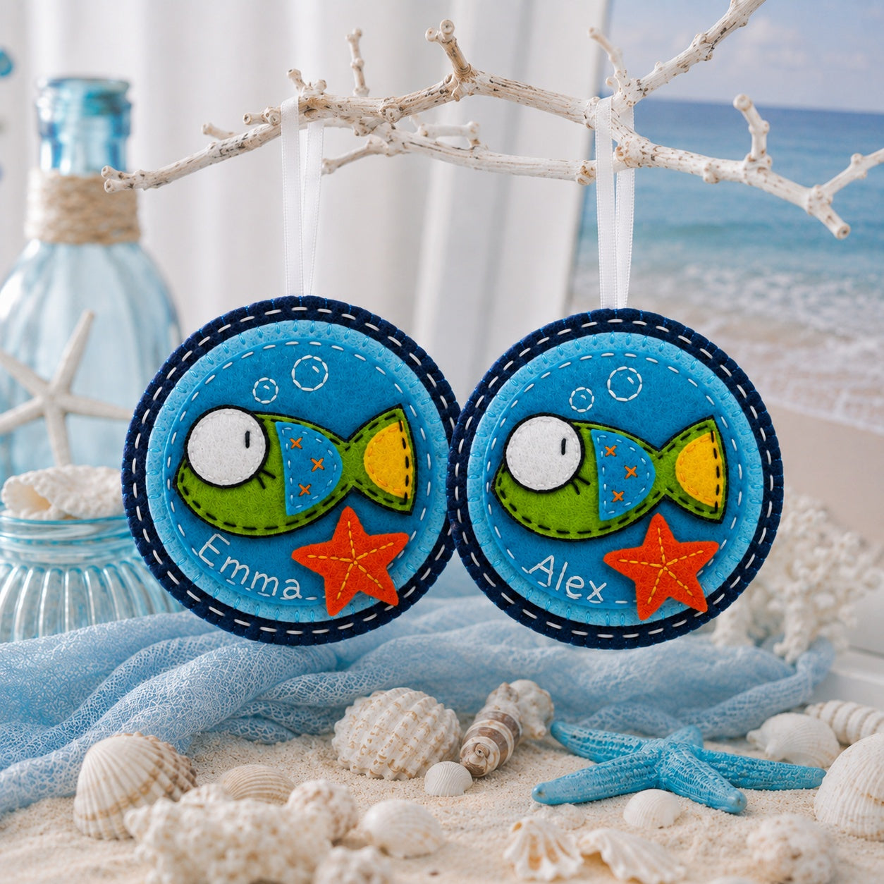 Personalized Fish Felt Ornament, Handmade Custom Ocean Ornament, Sea Life Kids Keepsake, Baby Nursery Gift HFOR02