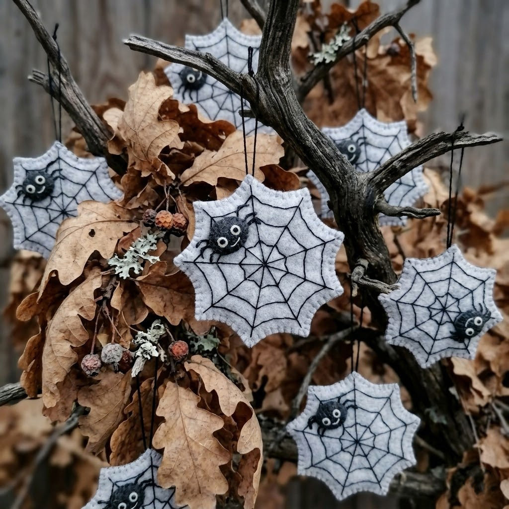 Set 3Pcs Halloween Spider Web Felt Ornament, Embroidery Felt Ornament, Hanging Decor, Halloween Gift for Home Decoration HFOR15