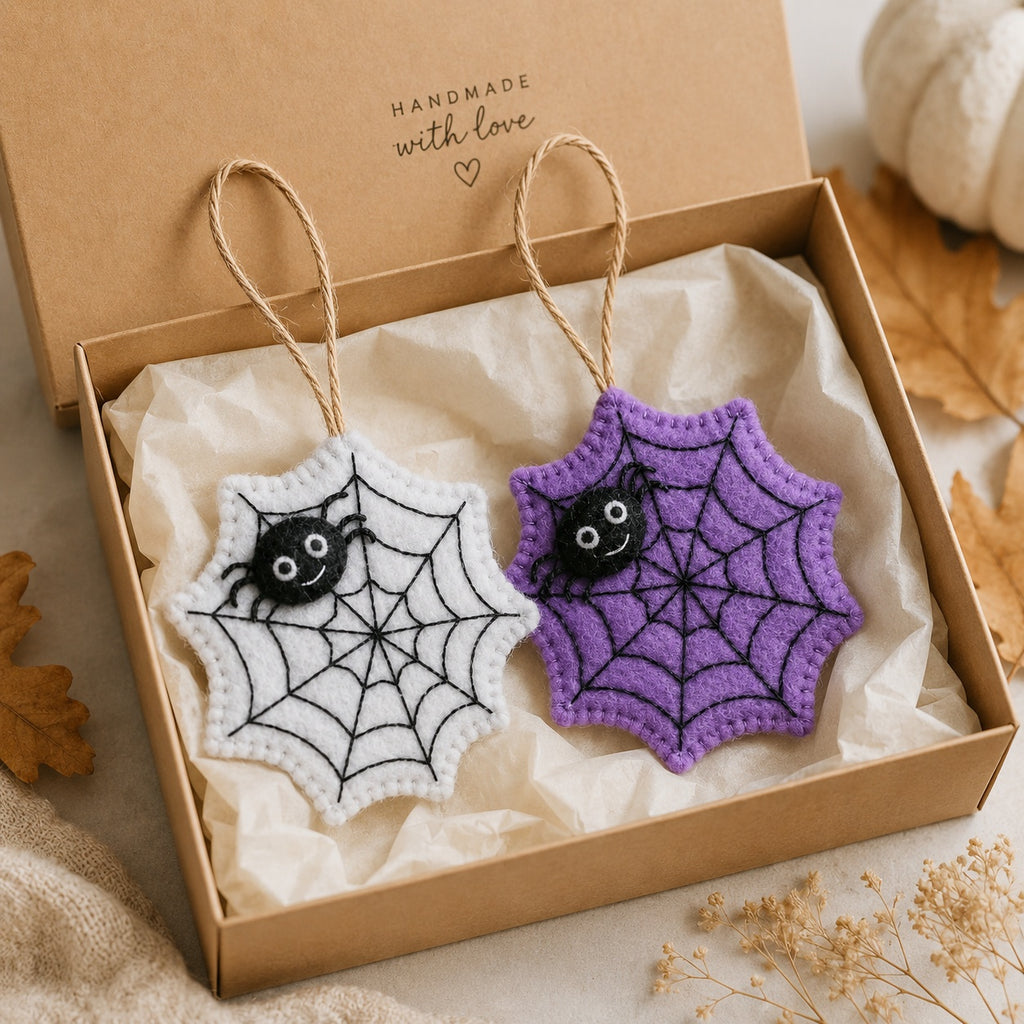 Set 3Pcs Halloween Spider Web Felt Ornament, Embroidery Felt Ornament, Hanging Decor, Halloween Gift for Home Decoration HFOR15