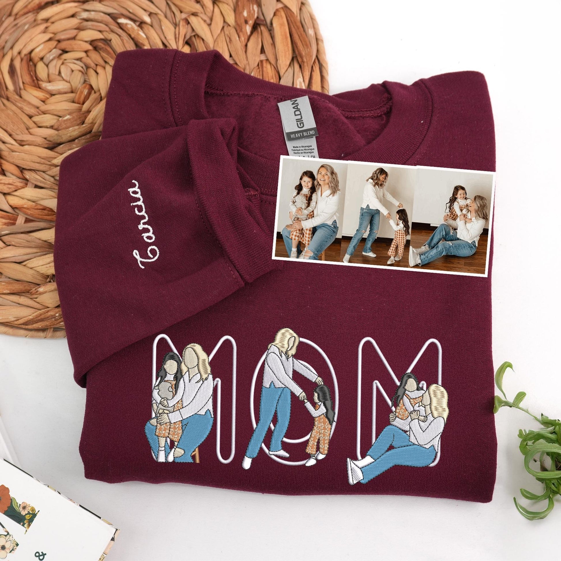 Mama Sweatshirt Embroidered Portrait From Photo, Custom Mom and Daughter and Son Gift, Mom Portrait Crewneck, Mama Christmas Gift