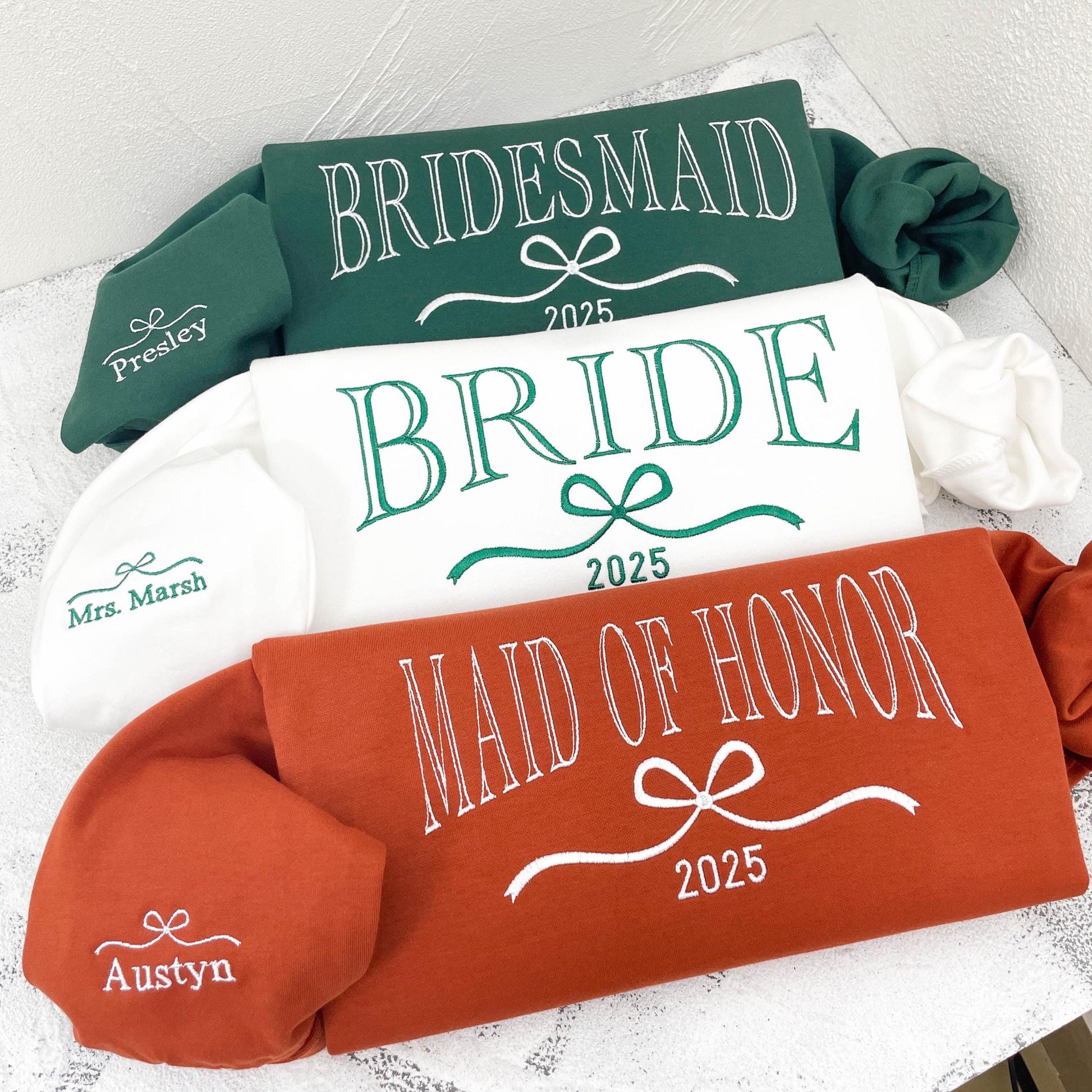 Custom Bride, Maid of Honor, Bridesmaid Embroidered Sweatshirt, Bridal Party Merch, Bridal Shower Favors, Bachelorette Party Gift, Wedding Gift
