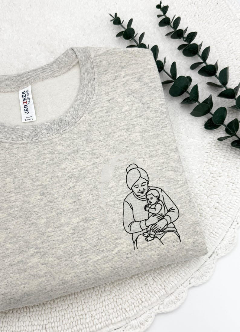 Personalized Grandma Sweatshirt, Custom Outline Embroidery, Family Portrait Pullover, Grandma Gift Idea, Personalized Family Christmas Gift