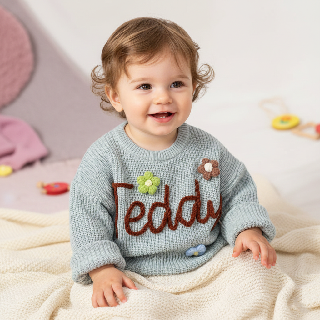 Custom Name Baby Pullover, Soft Knit Embroidered Sweater, Keepsake Baby Clothing