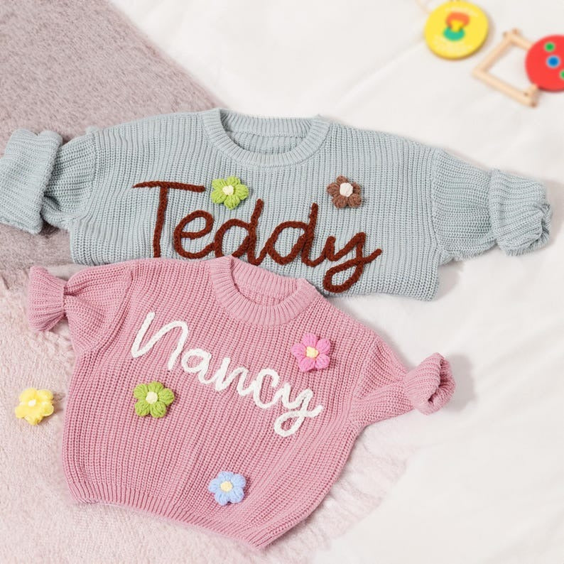 Custom Name Baby Pullover, Soft Knit Embroidered Sweater, Keepsake Baby Clothing