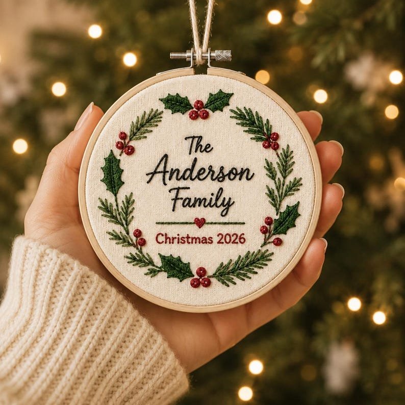 Custom Family Embroidered Hoop Ornament, Family Keepsake Gift, Christmas Tree Decoration, Christmas Ornament Gift HOOPN17