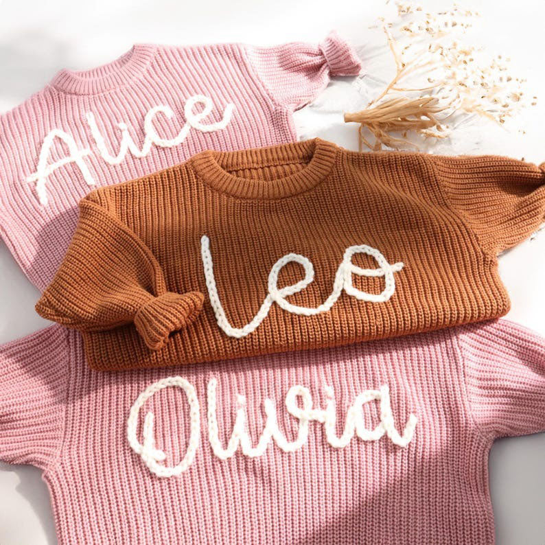 Custom Name Baby Pullover, Soft Knit Embroidered Sweater, Keepsake Baby Clothing