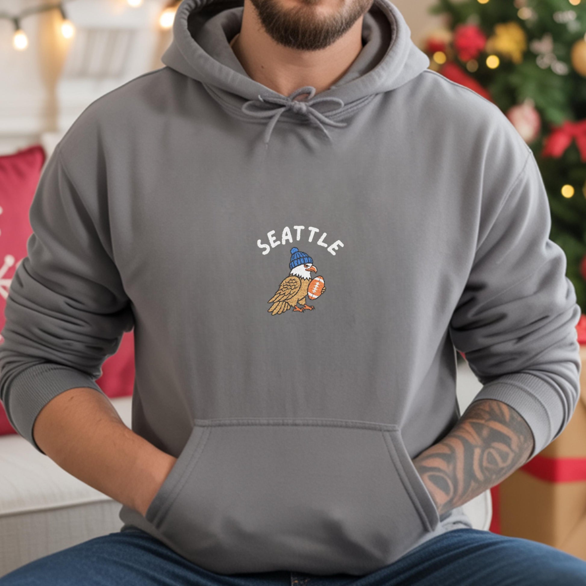 Embroidered Seattle Football Shirt, Game Day Hawk Sweatshirt, Unisex Hoodie for Men and Women, Football Fan Sports Gift