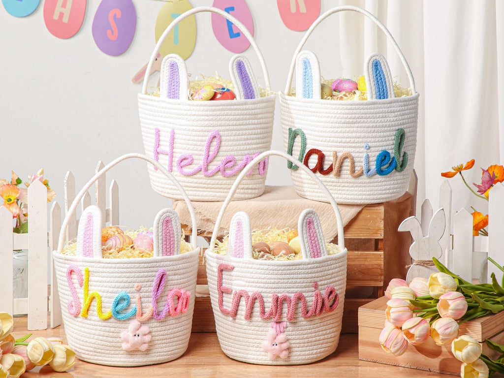 Personalized Easter Bunny Basket with name, Easter Basket for Kids, Easter Egg Hunt Basket,Easter Bunny Bucket, Toy Basket, Basket with Toy