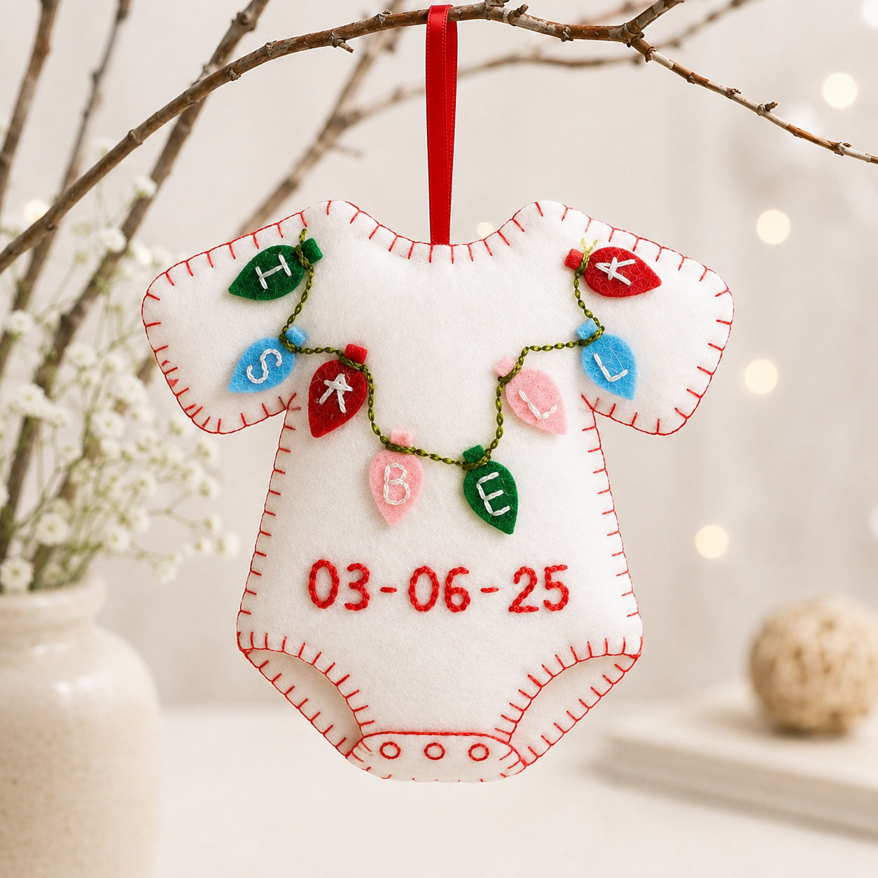 Personalized Baby Felt Ornament, Handmade Custom Christmas Keepsake, Newborn Baby Gift, Baby’s First Christmas Ornament HFOR01