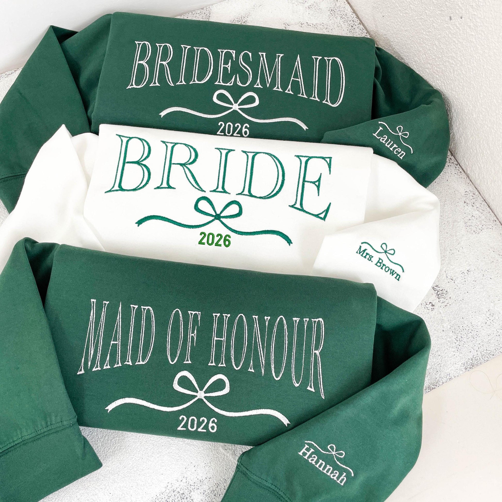 Custom Bride, Maid of Honor, Bridesmaid Embroidered Sweatshirt, Bridal Party Merch, Bridal Shower Favors, Bachelorette Party Gift, Wedding Gift