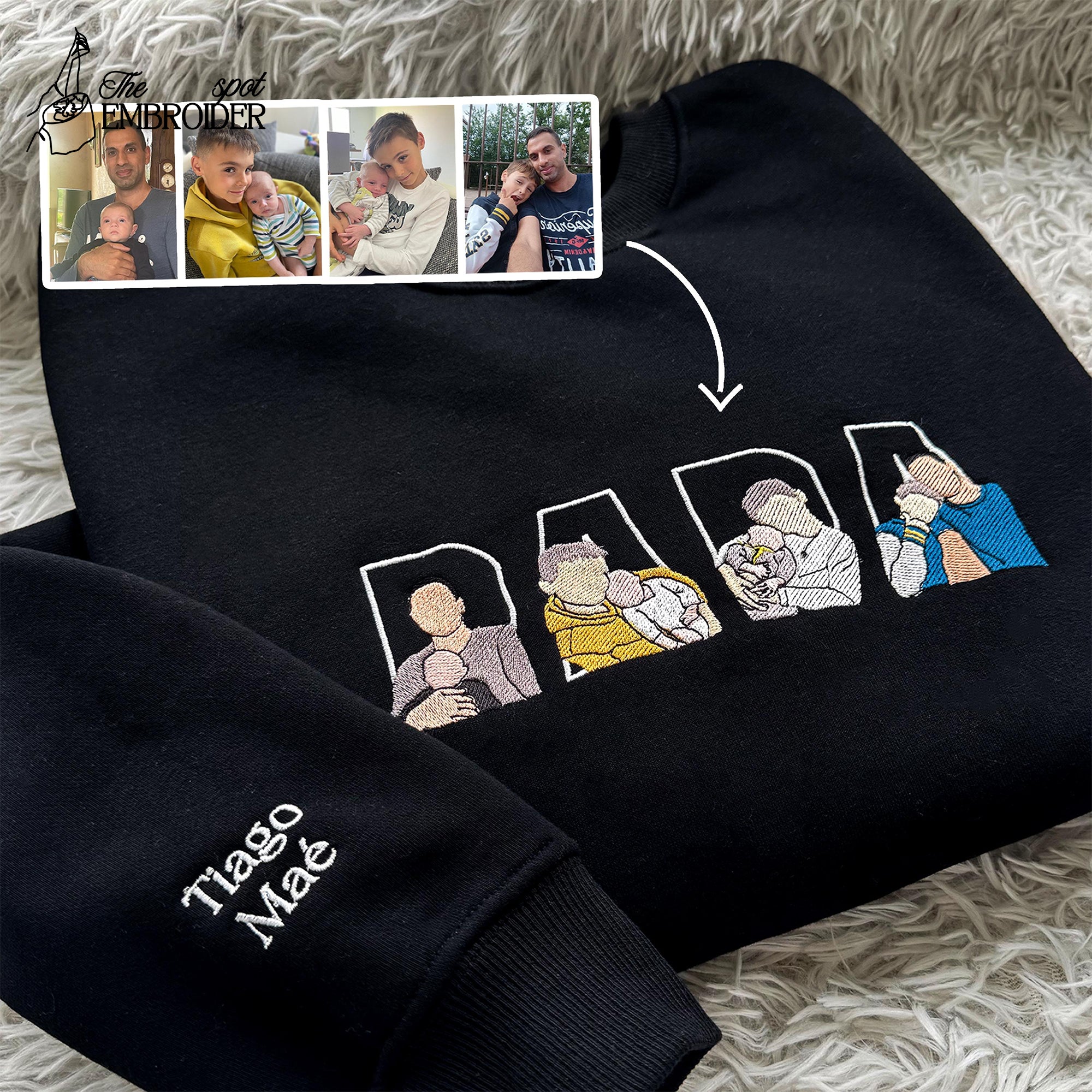 Custom Embroidered Dad Shirt, Personalized Father T-shirt, Papa Brodé Tee, Daddy Embroidered Gift, Father’s Day Portrait Shirt for Him