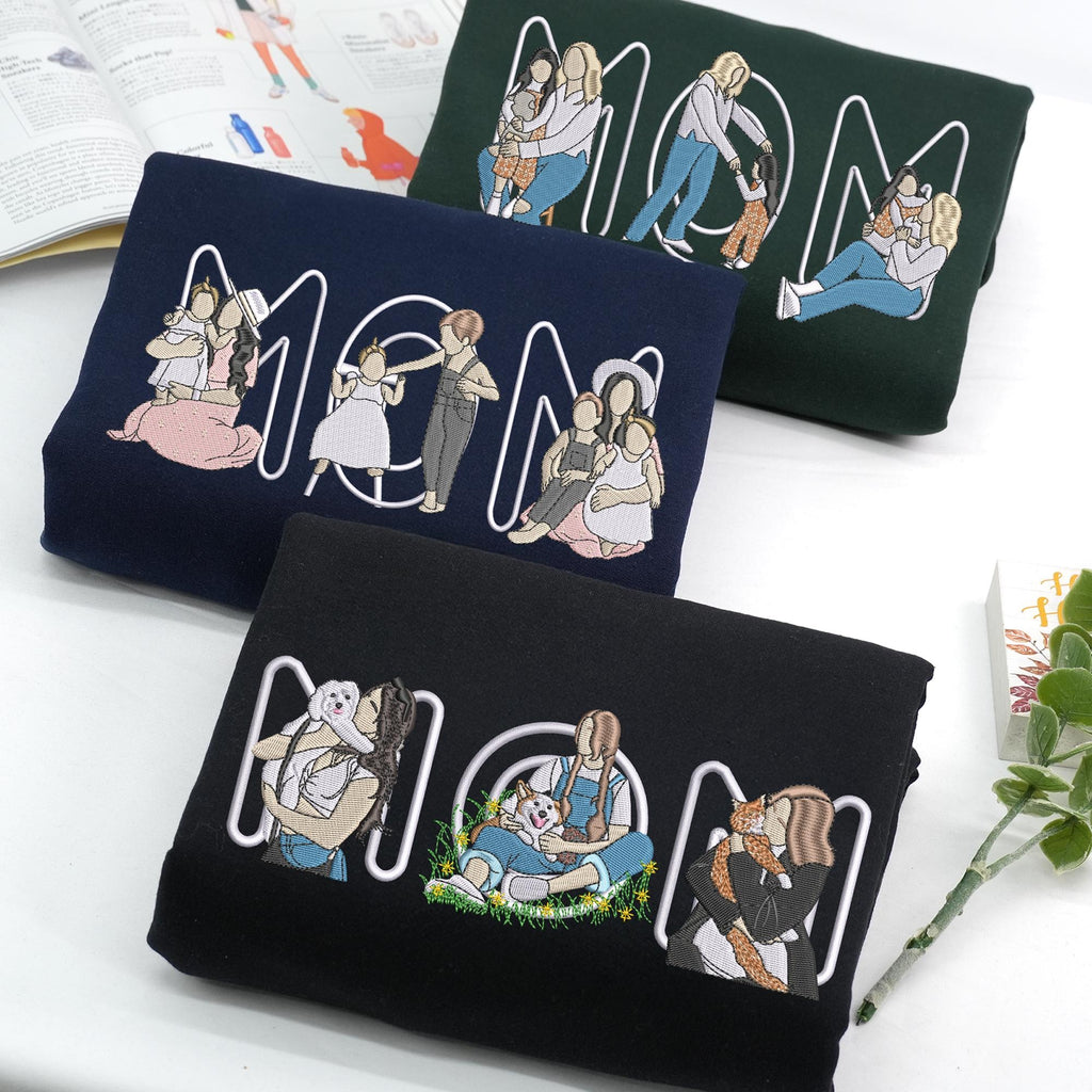 Mama Sweatshirt Embroidered Portrait From Photo, Custom Mom and Daughter and Son Gift, Mom Portrait Crewneck, Mama Christmas Gift
