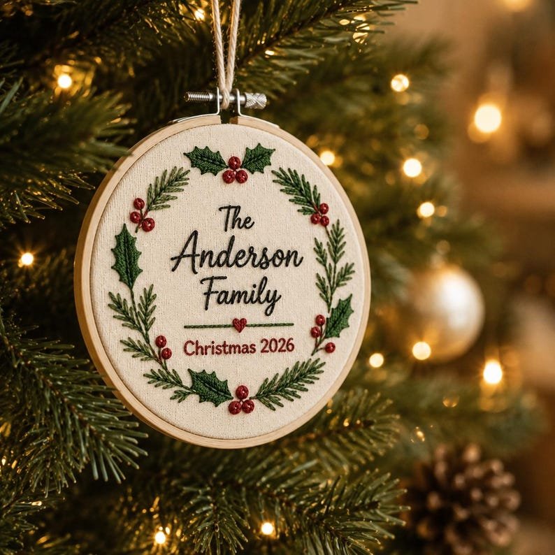 Custom Family Embroidered Hoop Ornament, Family Keepsake Gift, Christmas Tree Decoration, Christmas Ornament Gift HOOPN17