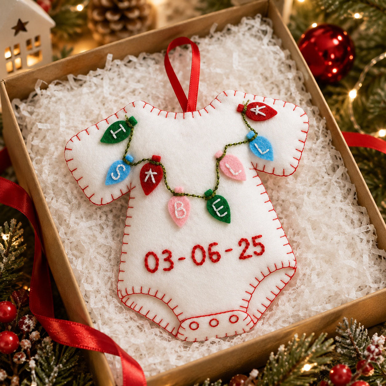 Personalized Baby Felt Ornament, Handmade Custom Christmas Keepsake, Newborn Baby Gift, Baby’s First Christmas Ornament HFOR01
