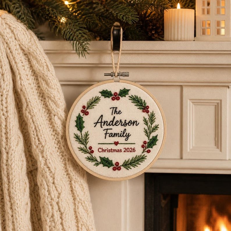 Custom Family Embroidered Hoop Ornament, Family Keepsake Gift, Christmas Tree Decoration, Christmas Ornament Gift HOOPN17