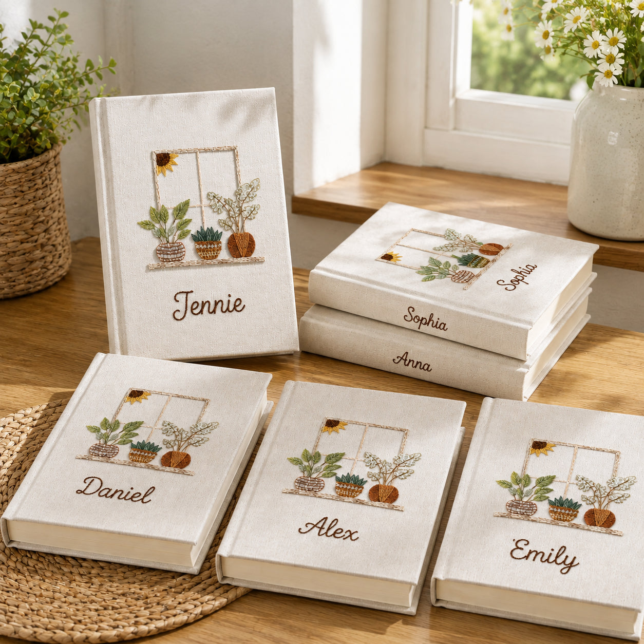 Hand Embroidered Botanical Journal Notebook, Custom Notebook, Plant Lover Diary, Personalized Flower Notebook With Name, Linen Fabric Hard Cover Notebook, Special Custom Handmade Gift and Keepsakes ENB10