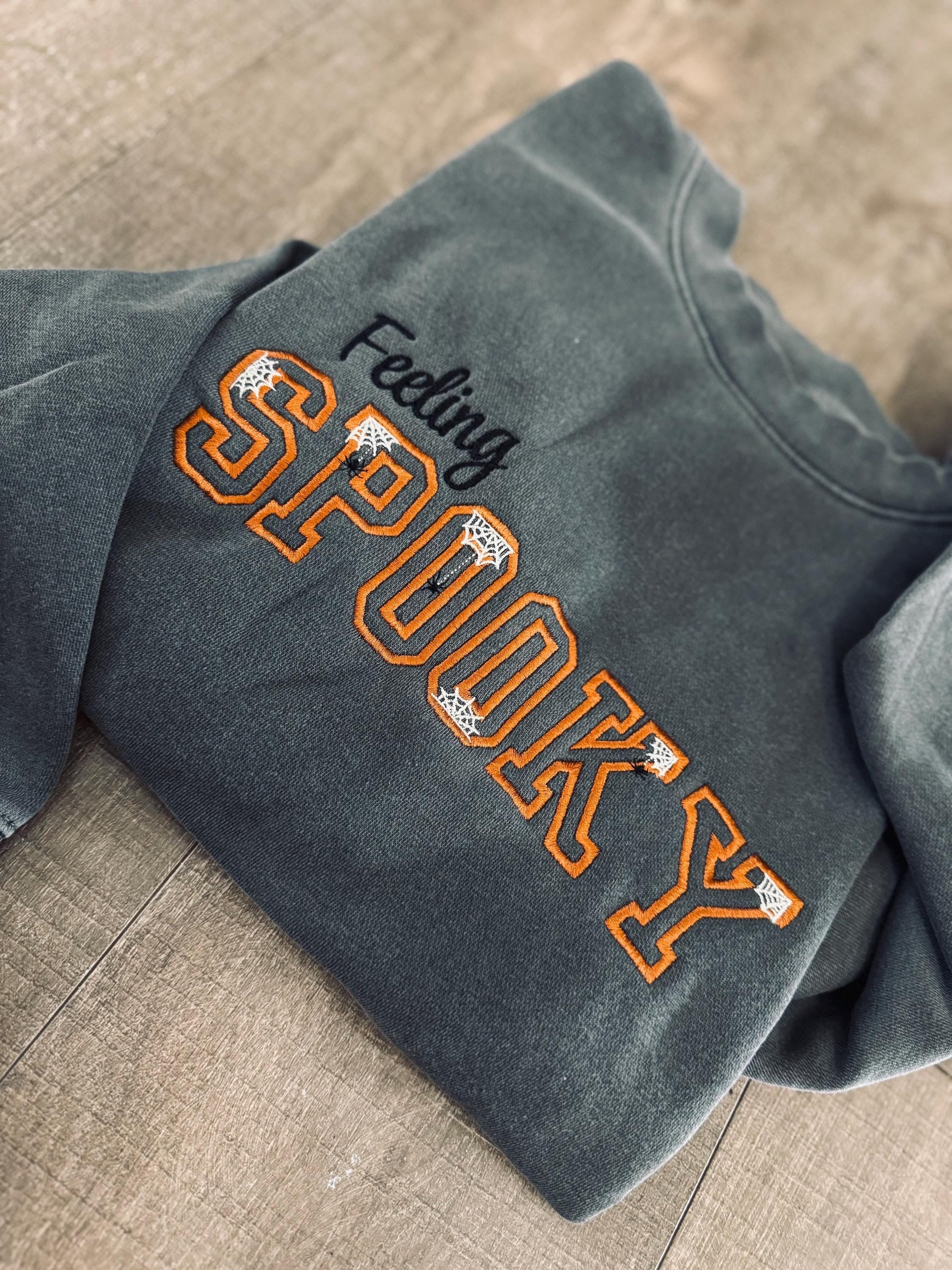 Feeling Spooky, Embroidered Crewneck, Cute Fall Tee, Spooky Season, Salem Witch, Embroidery, Gift for her, Minimalistic