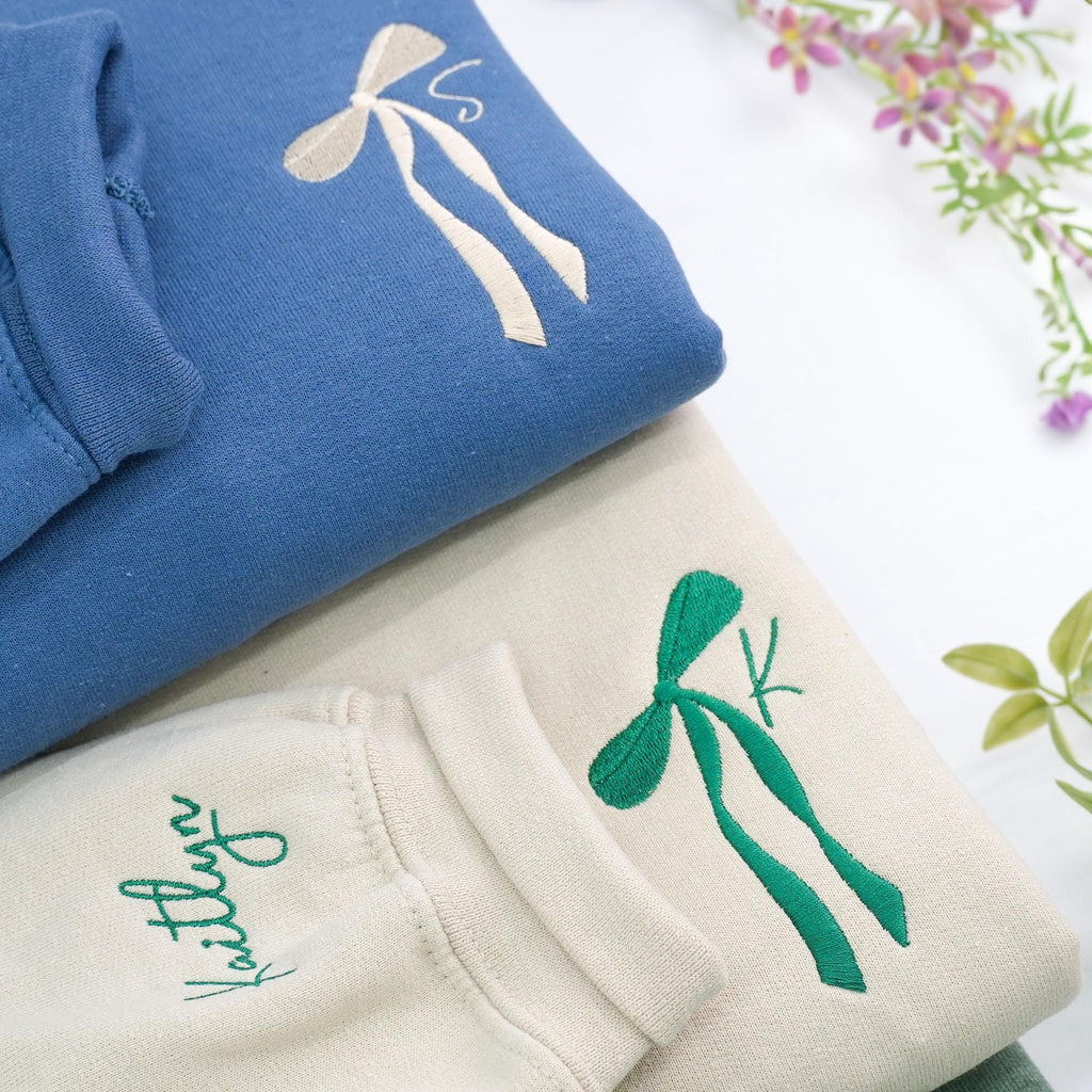 Custom Initial Bow Ribbon Embroidered Sweatshirt, Bridal Party Hoodie, Bridesmaid Proposal, Bachelorette Gifts for Bride, Her