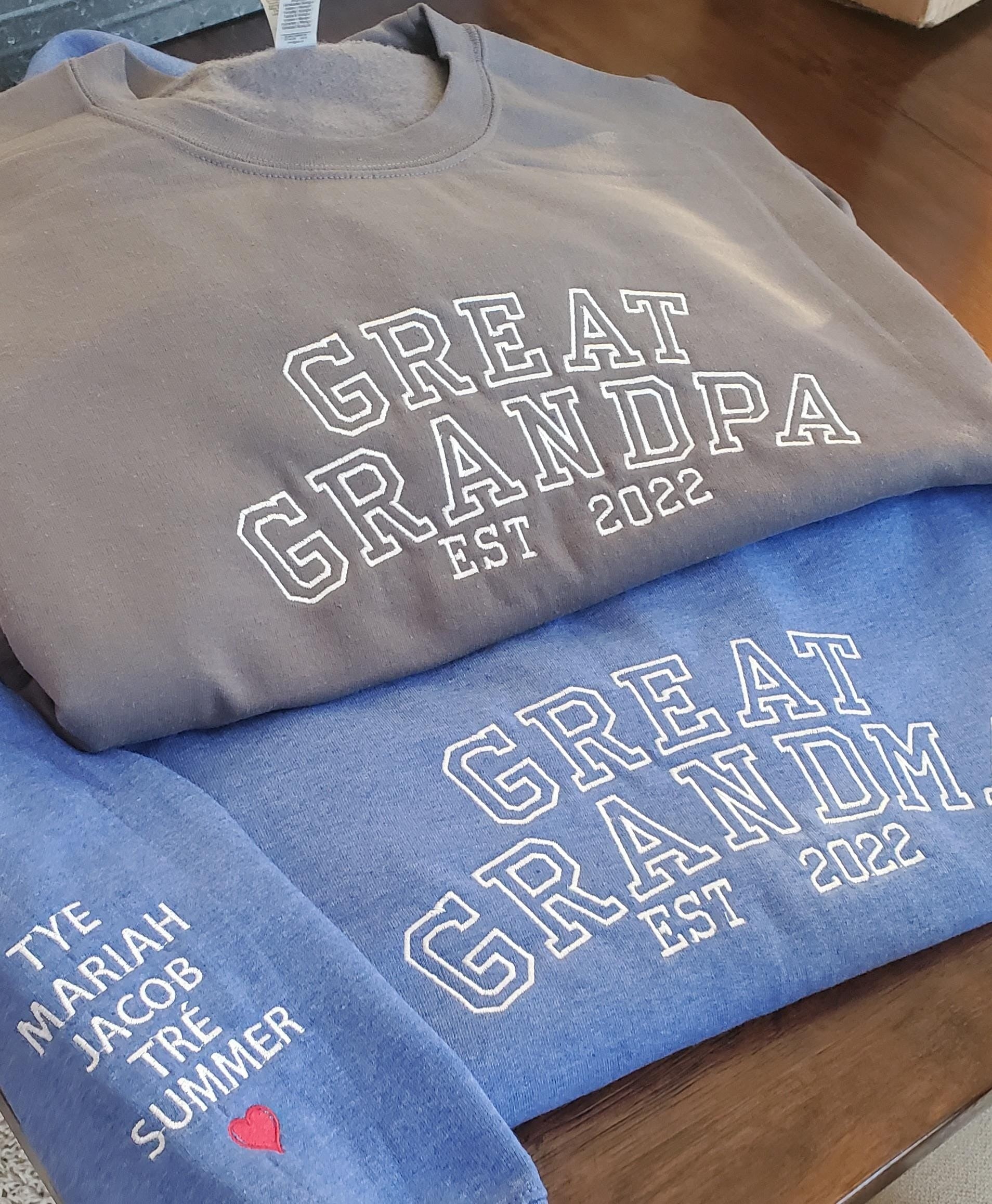 Great Grandpa Grandma Embroidered Sweatshirt, Personalized Est. Year Crewneck, Grandkids Name Gift, Family Matching Outfit