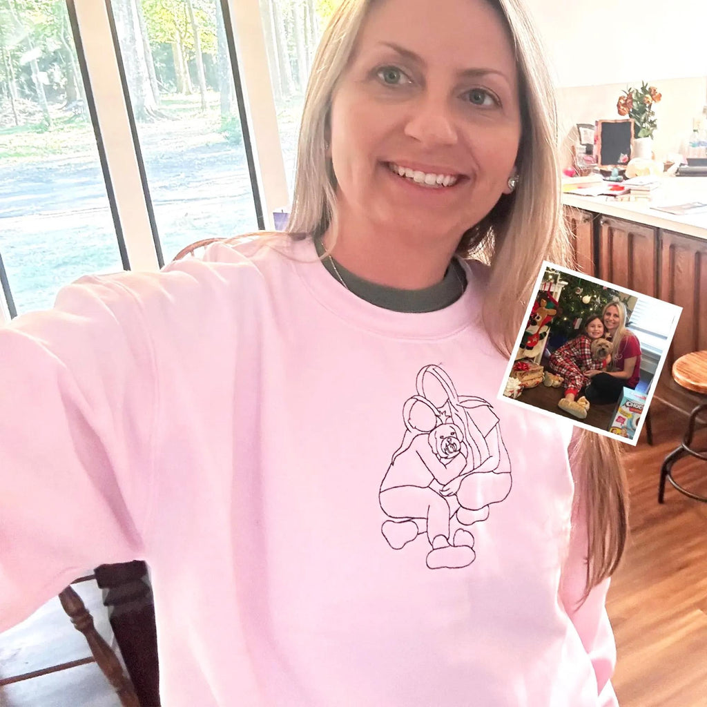 Custom Mom & Baby Outline Sweatshirt, Personalized Embroidered Portrait Sweater, New Mom Gift, Minimal Line Art Shirt, Baby Shower Gift