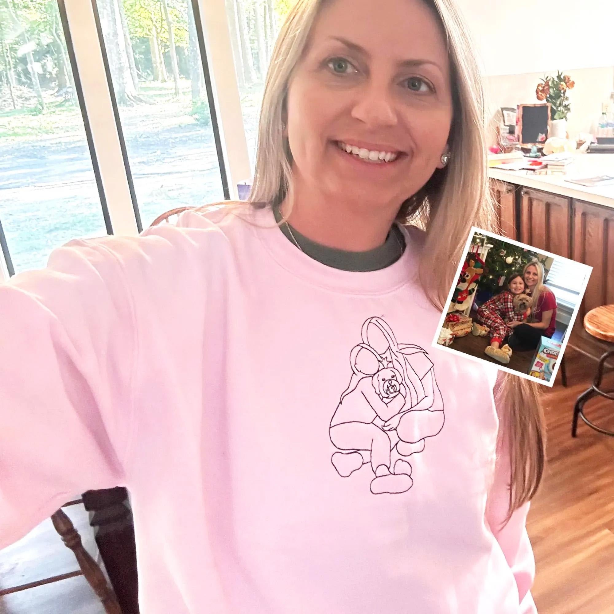 Custom Mom & Baby Outline Sweatshirt, Personalized Embroidered Portrait Sweater, New Mom Gift, Minimal Line Art Shirt, Baby Shower Gift
