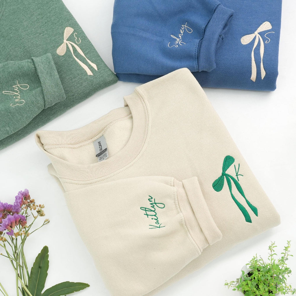 Custom Initial Bow Ribbon Embroidered Sweatshirt, Bridal Party Hoodie, Bridesmaid Proposal, Bachelorette Gifts for Bride, Her