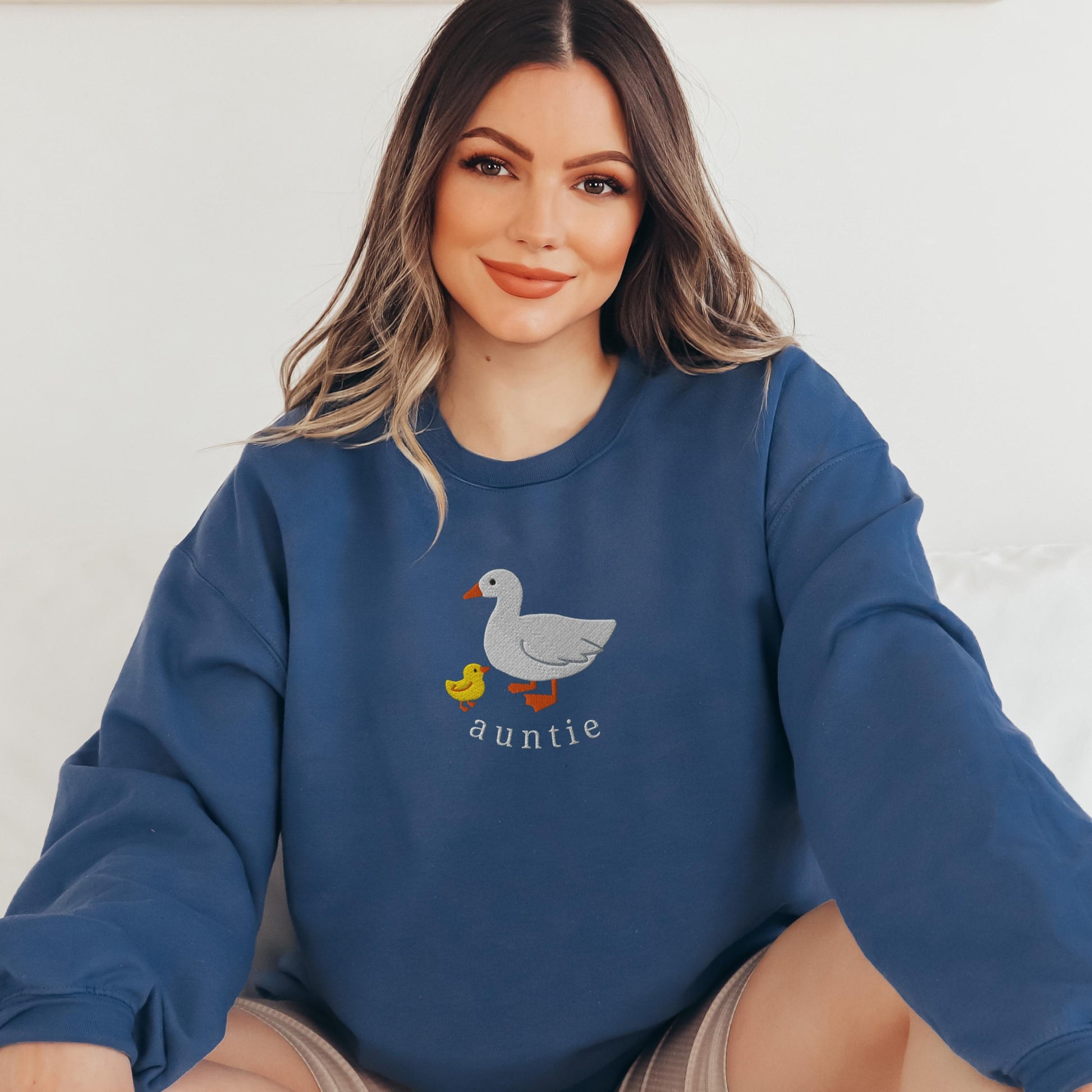 Auntie Embroidered Sweatshirt, Cute Aunt Goose Sweater Crewneck, New Aunt Gift, Baby Reveal Aunt Gifts, Auntie Duck With Baby Chick