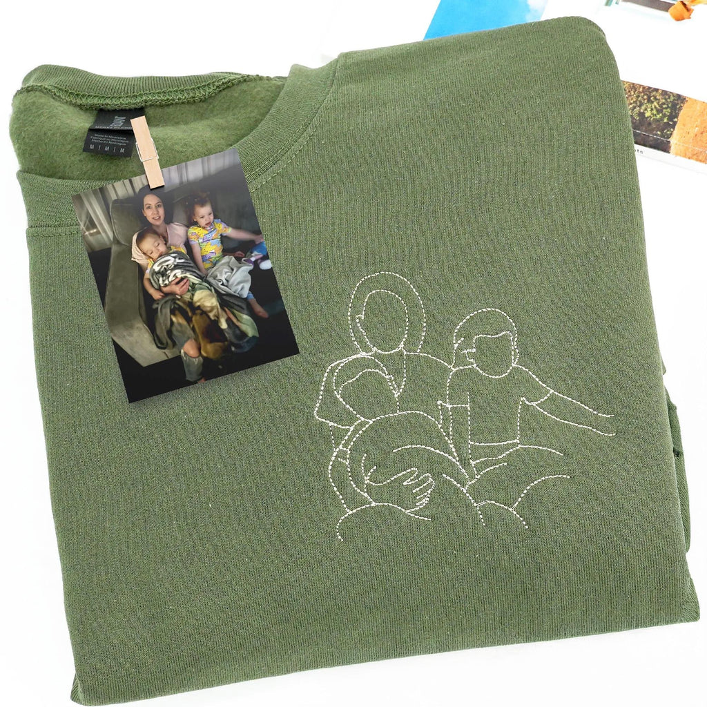 Custom Mom & Baby Outline Sweatshirt, Personalized Embroidered Portrait Sweater, New Mom Gift, Minimal Line Art Shirt, Baby Shower Gift