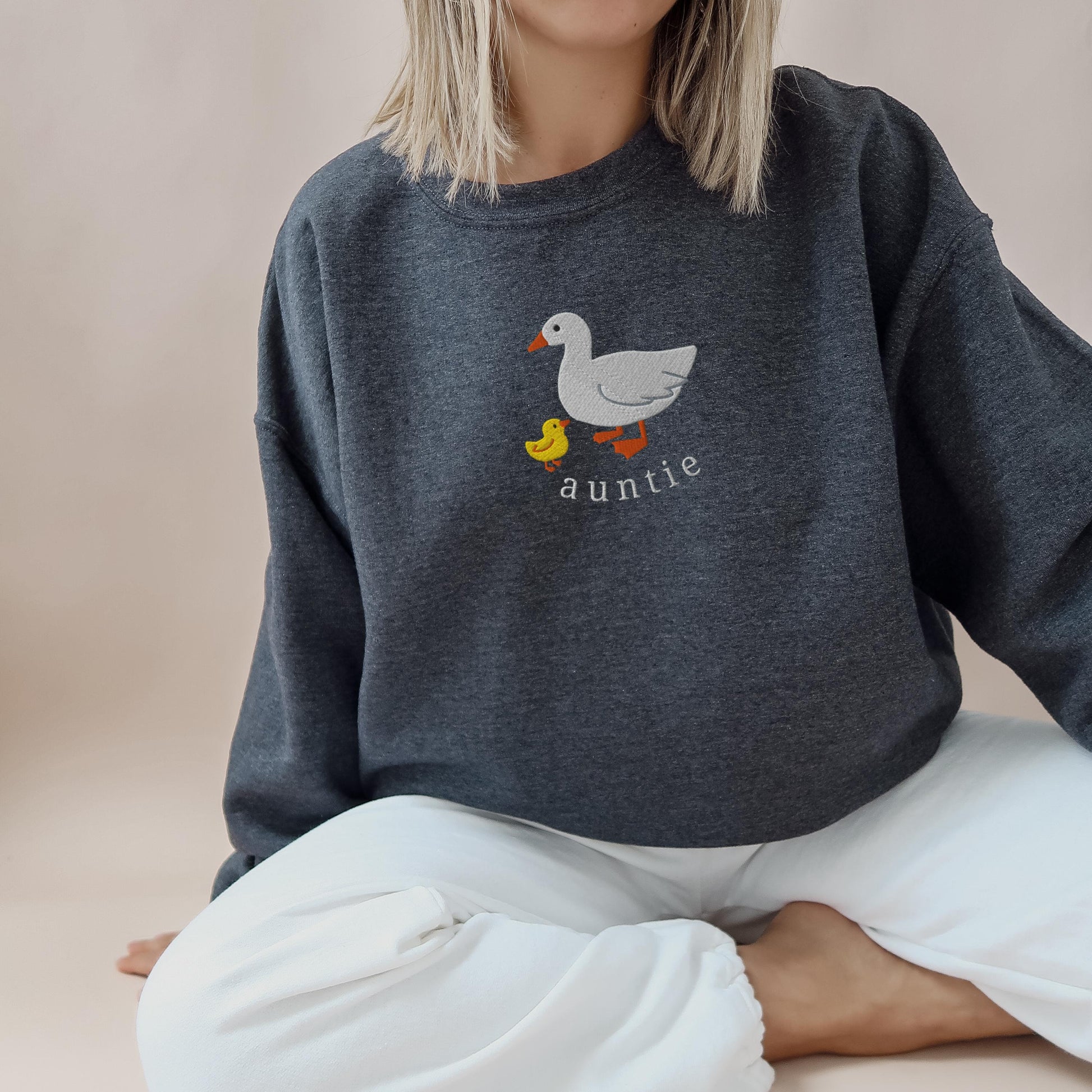 Auntie Embroidered Sweatshirt, Cute Aunt Goose Sweater Crewneck, New Aunt Gift, Baby Reveal Aunt Gifts, Auntie Duck With Baby Chick