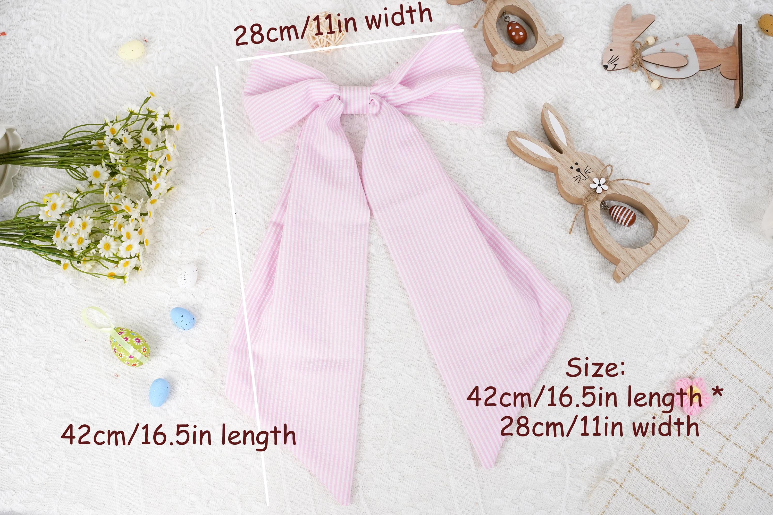 Personalized Seersucker Easter Basket Bow, Custom Monogrammed Bow, Baby Shower Favor, Wedding Basket Bow, Spring Decoration