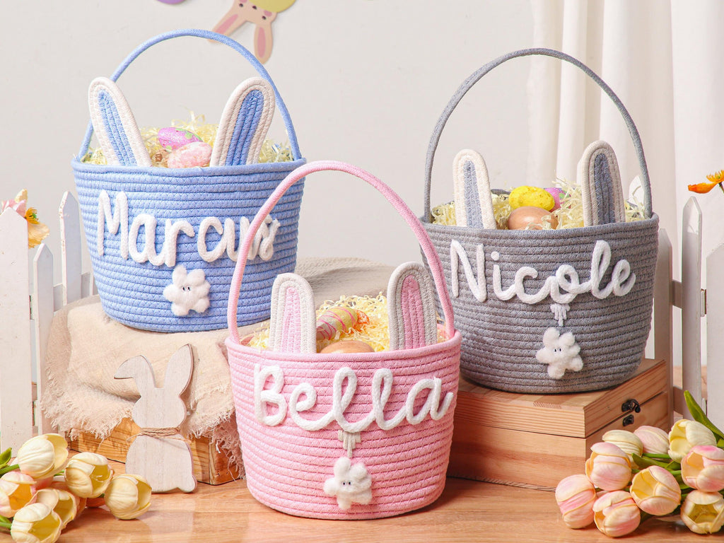 Personalized Easter Bunny Basket with name, Easter Basket for Kids, Easter Egg Hunt Basket,Easter Bunny Bucket, Toy Basket, Basket with Toy