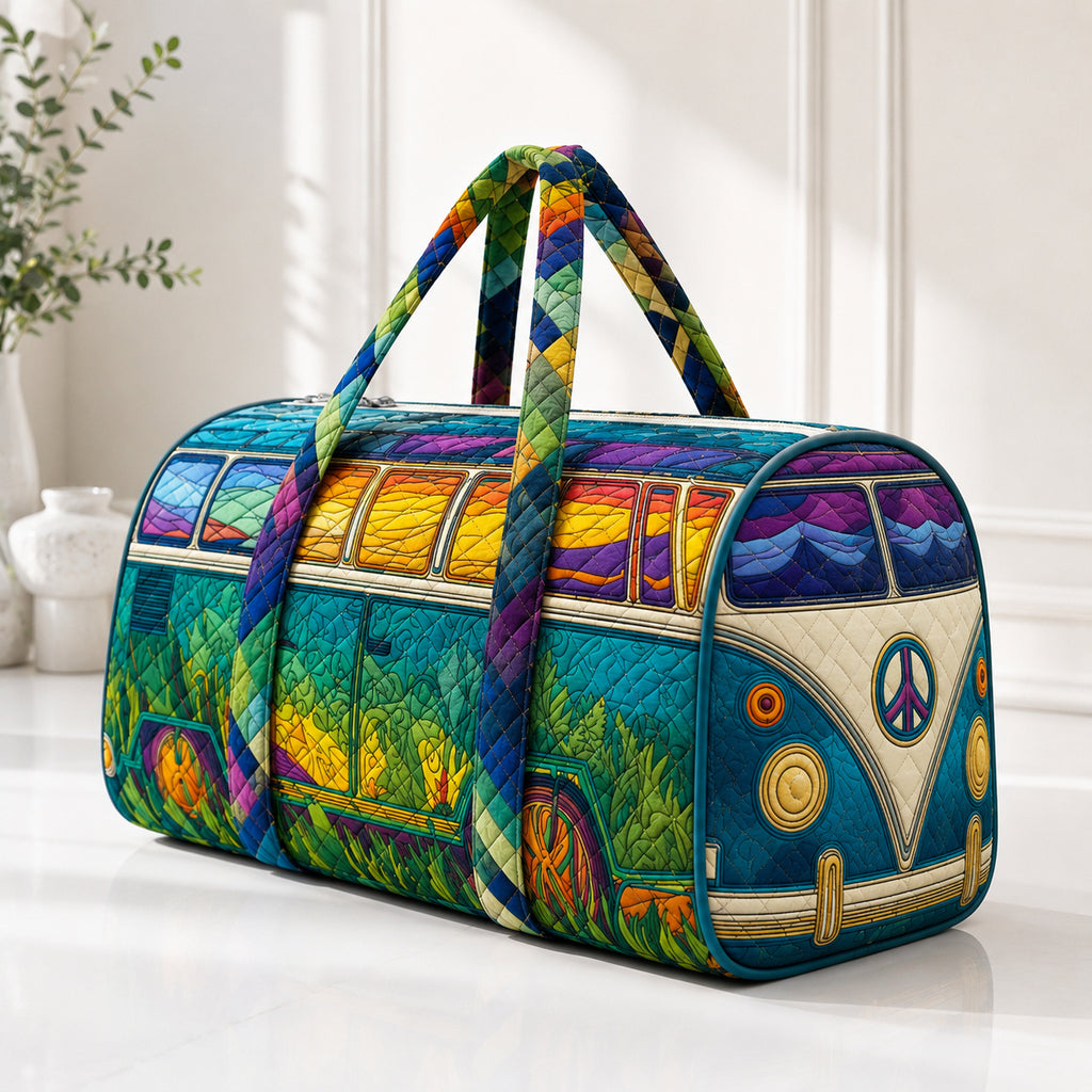 Hippie Van Quilted Travel Bag, Boho Travel Duffel Bag, Custom Camper Van Duffle Bag, Trip Bag QTTVB12