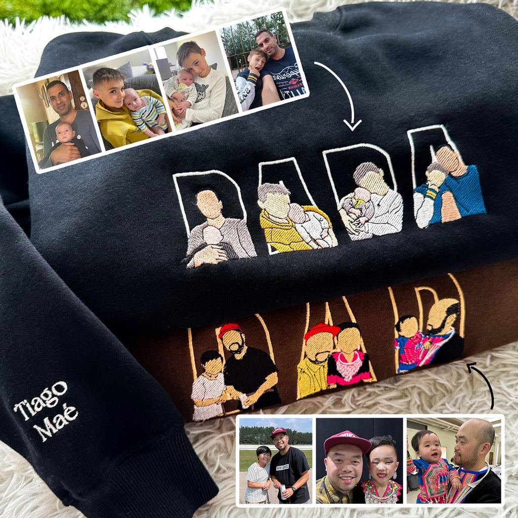 Custom Embroidered Dad Shirt, Personalized Father T-shirt, Papa Brodé Tee, Daddy Embroidered Gift, Father’s Day Portrait Shirt for Him