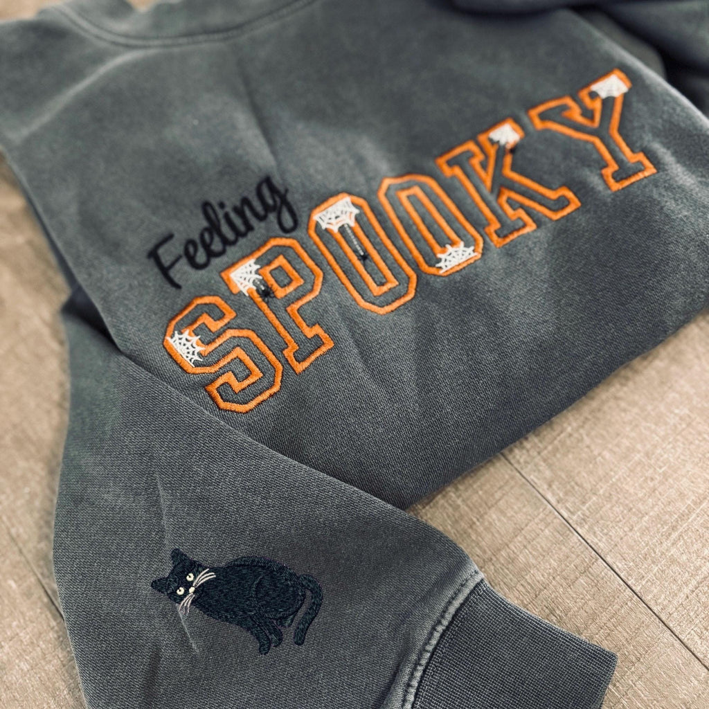 Feeling Spooky, Embroidered Crewneck, Cute Fall Tee, Spooky Season, Salem Witch, Embroidery, Gift for her, Minimalistic