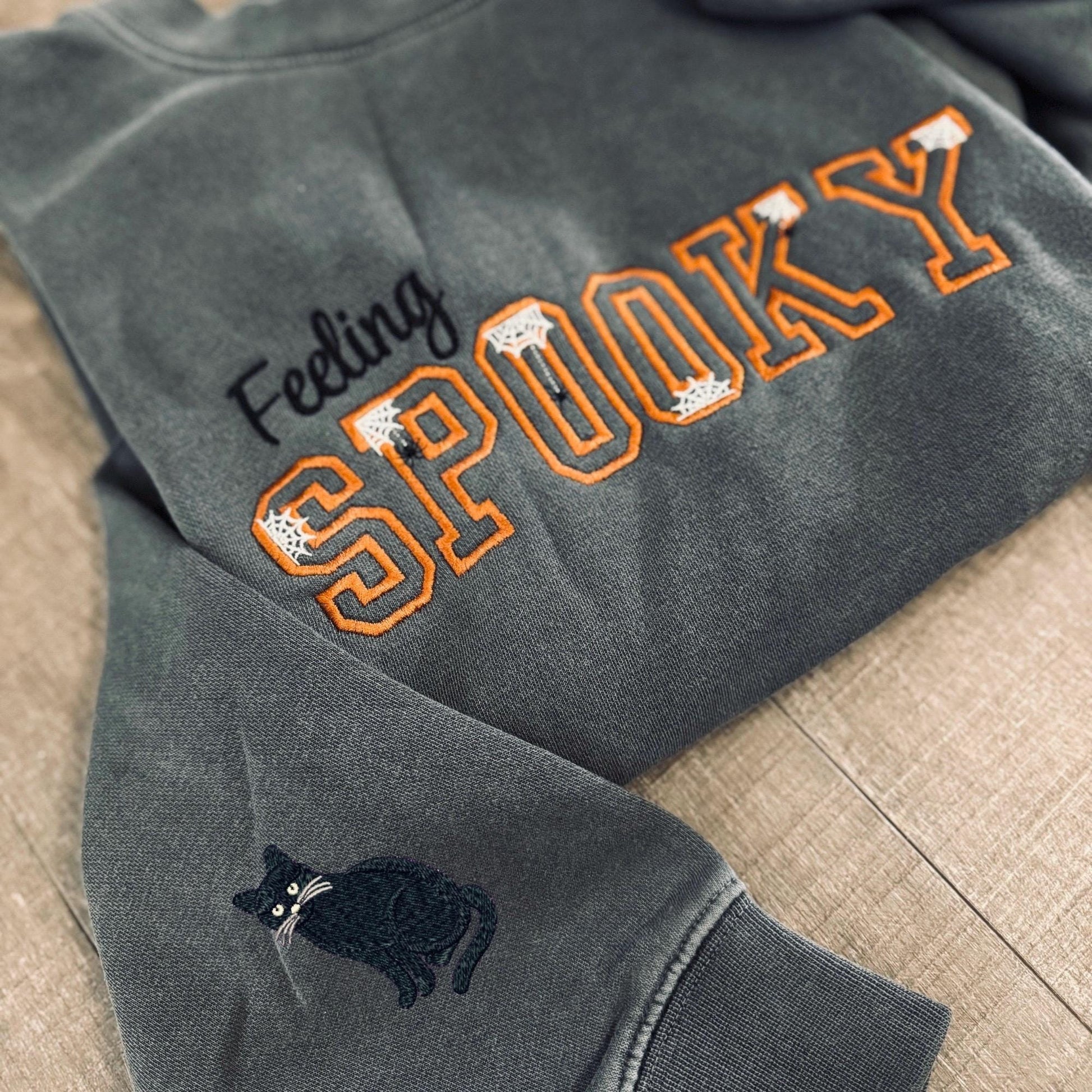 Feeling Spooky, Embroidered Crewneck, Cute Fall Tee, Spooky Season, Salem Witch, Embroidery, Gift for her, Minimalistic