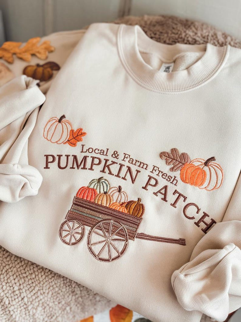 Halloween Embroidered Shirt, Pumpkin Patch Shirt, Fall Shirt, Pumpkin Crewneck, Halloween Gift, Cozy Fall Aesthetic HLEM16