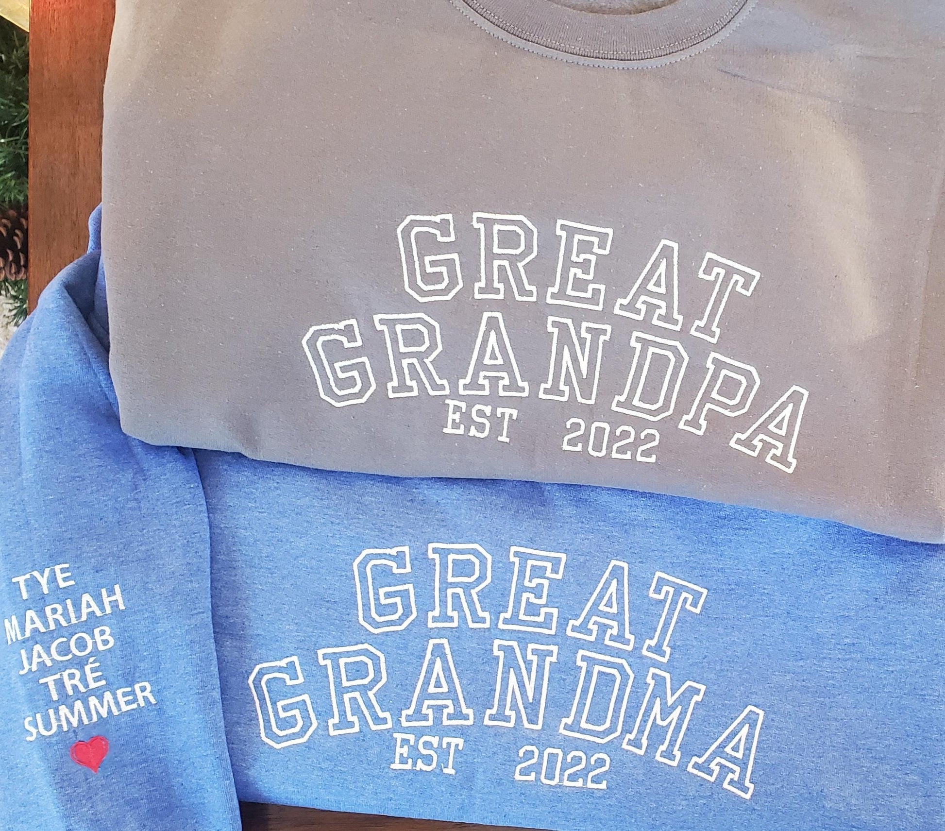 Great Grandpa Grandma Embroidered Sweatshirt, Personalized Est. Year Crewneck, Grandkids Name Gift, Family Matching Outfit