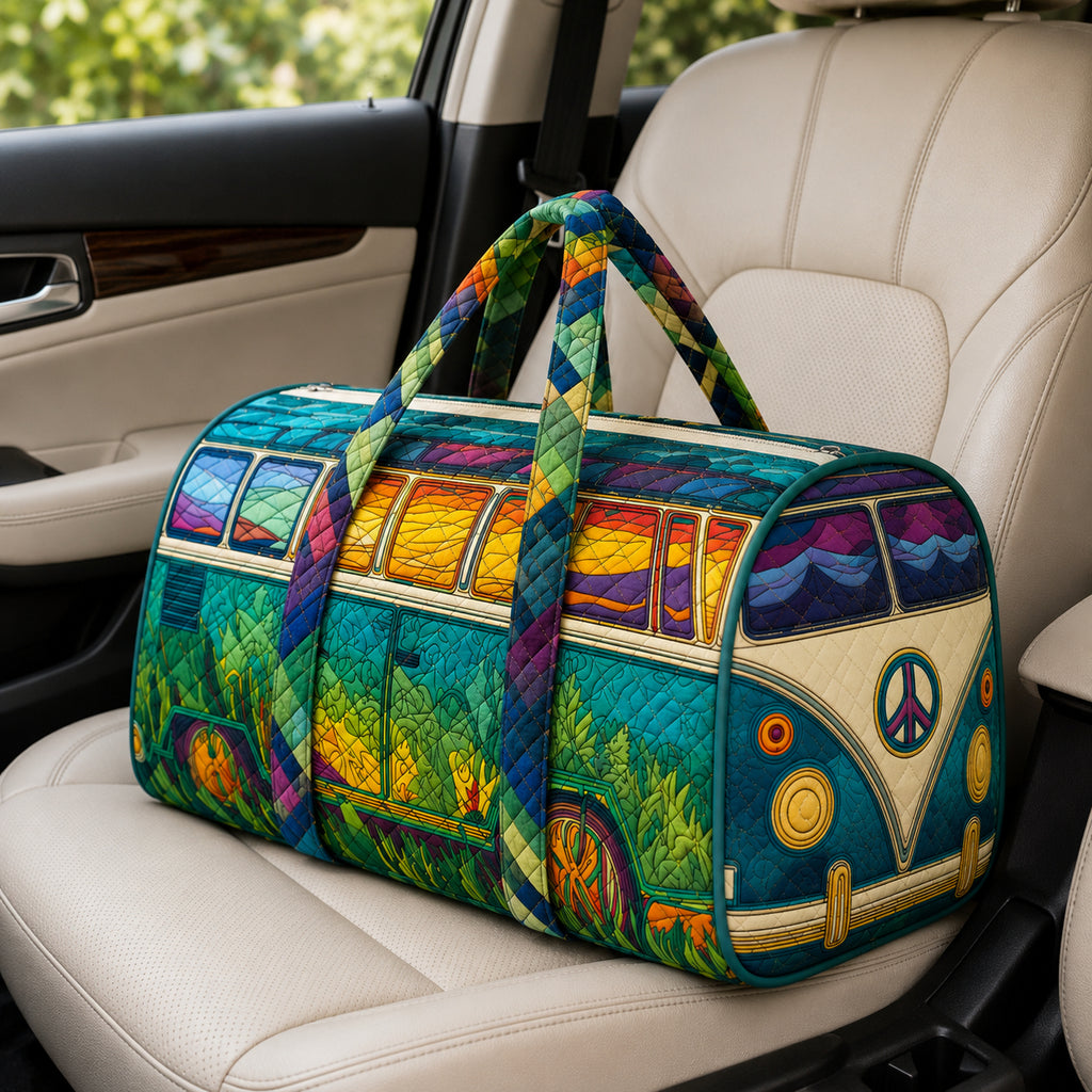 Hippie Van Quilted Travel Bag, Boho Travel Duffel Bag, Custom Camper Van Duffle Bag, Trip Bag QTTVB12