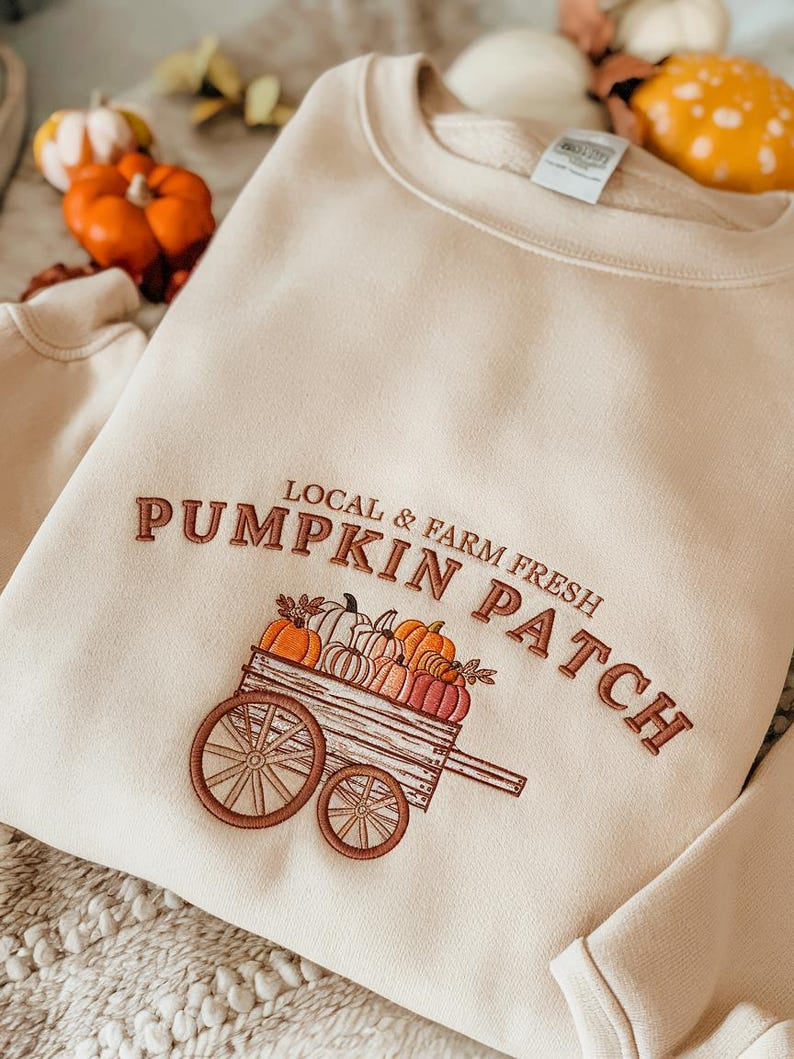 Halloween Embroidered Shirt, Pumpkin Patch Shirt, Fall Shirt, Pumpkin Crewneck, Halloween Gift, Cozy Fall Aesthetic HLEM16