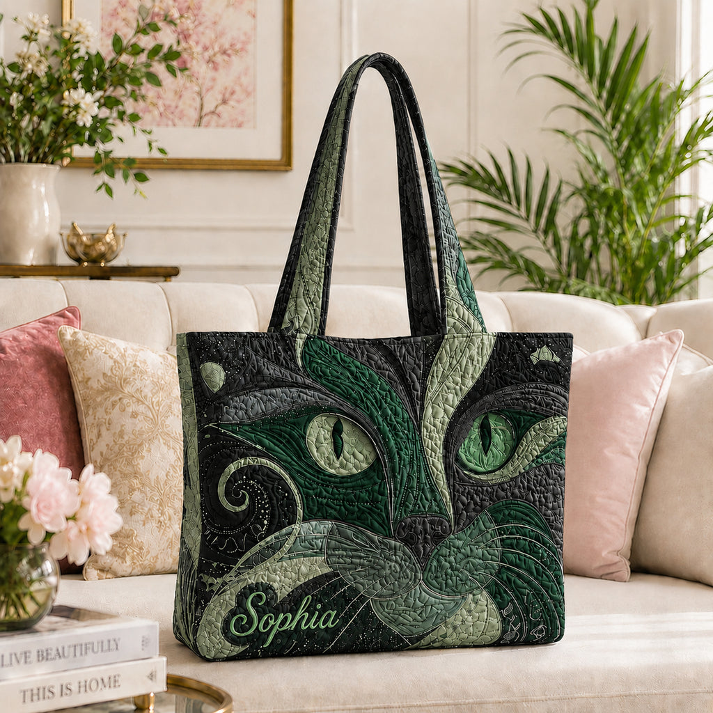 Cat Art Quilted Tote Bag, Cat Tote Bag, Quilted Shoulder Bag, Quilted Book Bag, Fabric Bag QTOTE67