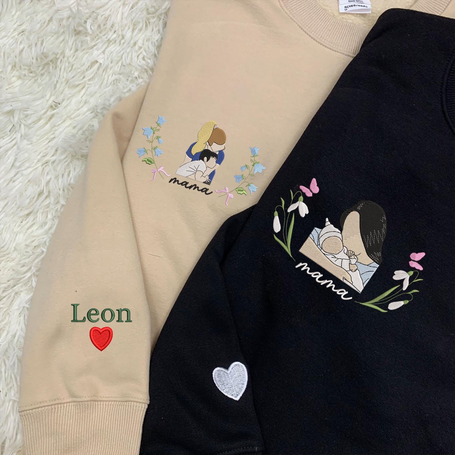 Custom Mom & Baby Outline Sweatshirt, Personalized Embroidered Portrait Sweater, New Mom Gift, Minimal Line Art Shirt, Baby Shower Gift (Copy)