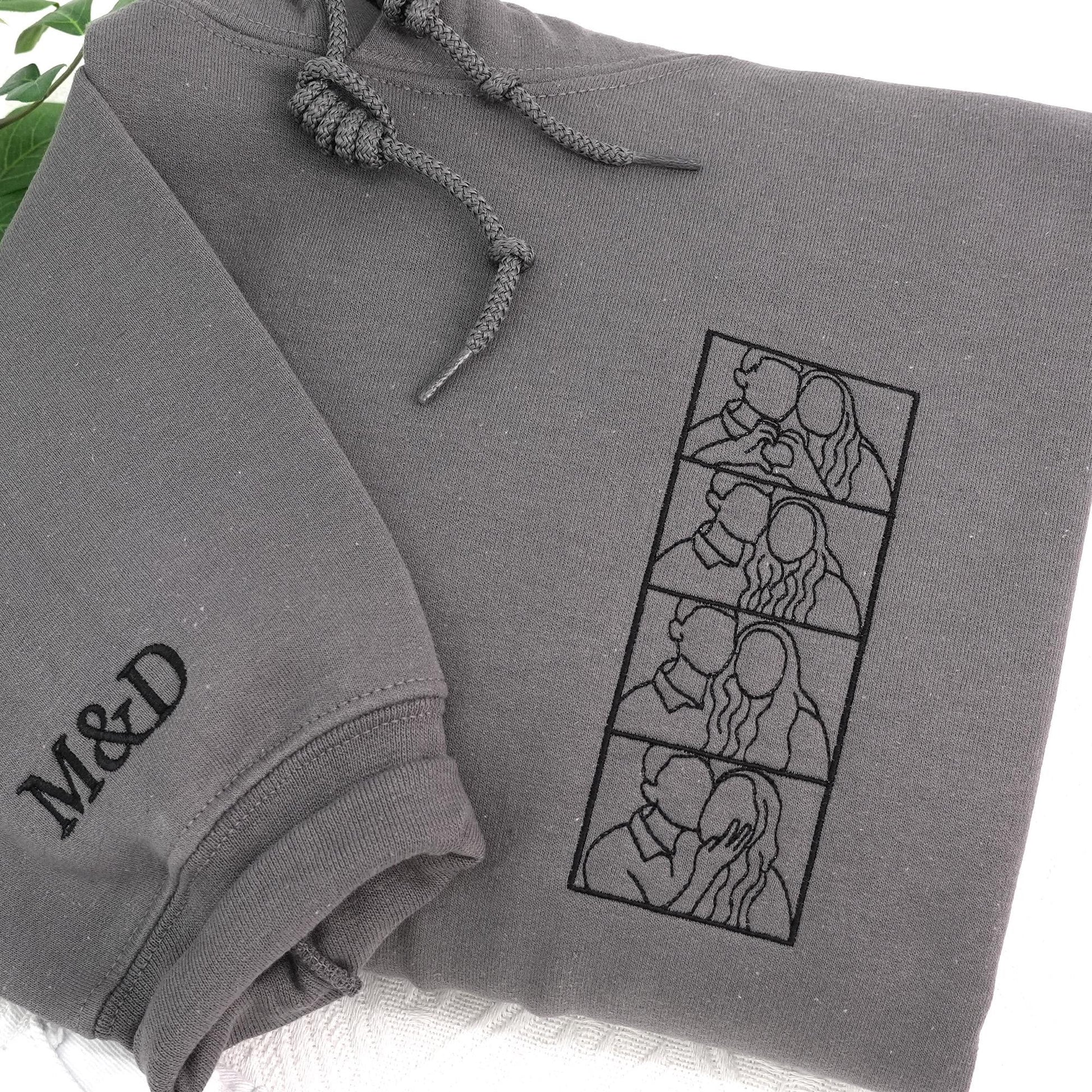 Custom Couple Hoodies with Photo, Couple Portrait Embroidered Hoodie,  Matching Hoodies For His And Her, Wedding Gift