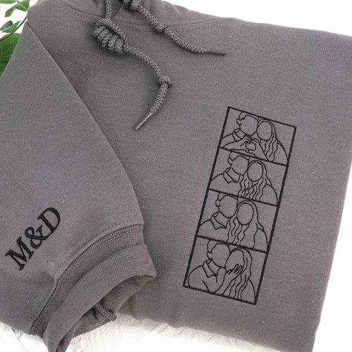 Custom Couple Hoodies with Photo, Couple Portrait Embroidered Hoodie,  Matching Hoodies For His And Her, Wedding Gift