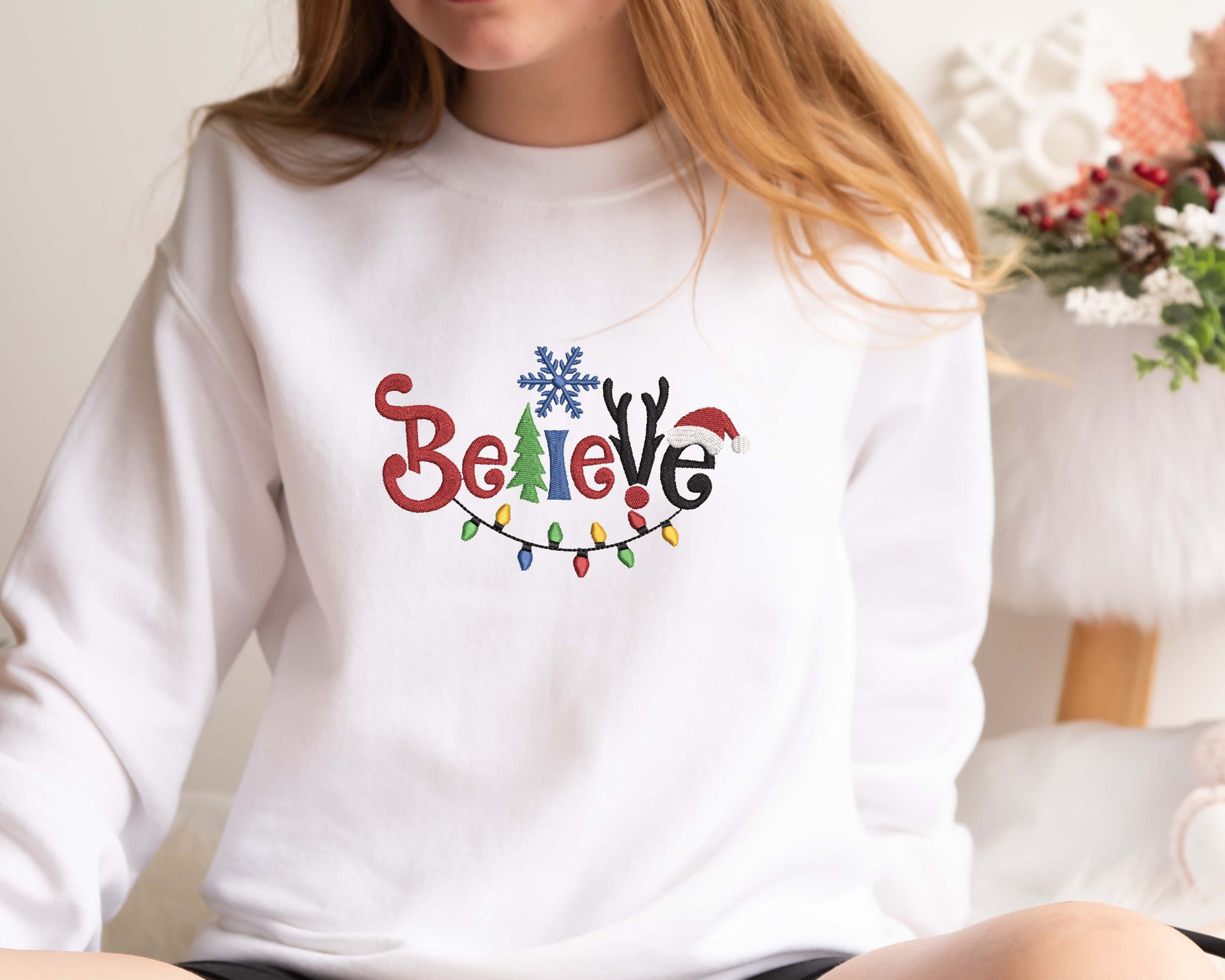 Embroidered Believe Sweatshirt, Embroidered Christmas Sweatshirt, Christmas Believe Shirt, Christmas Tee, Christmas, Christmas Gift